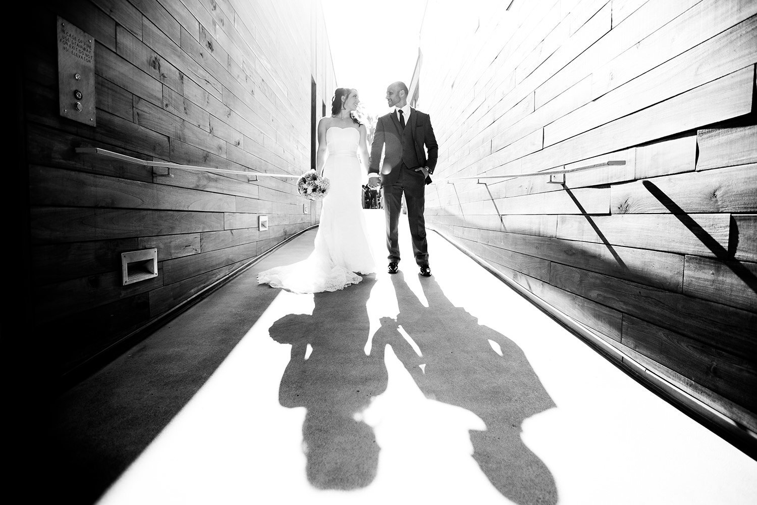 black and white romantic with bride and groom