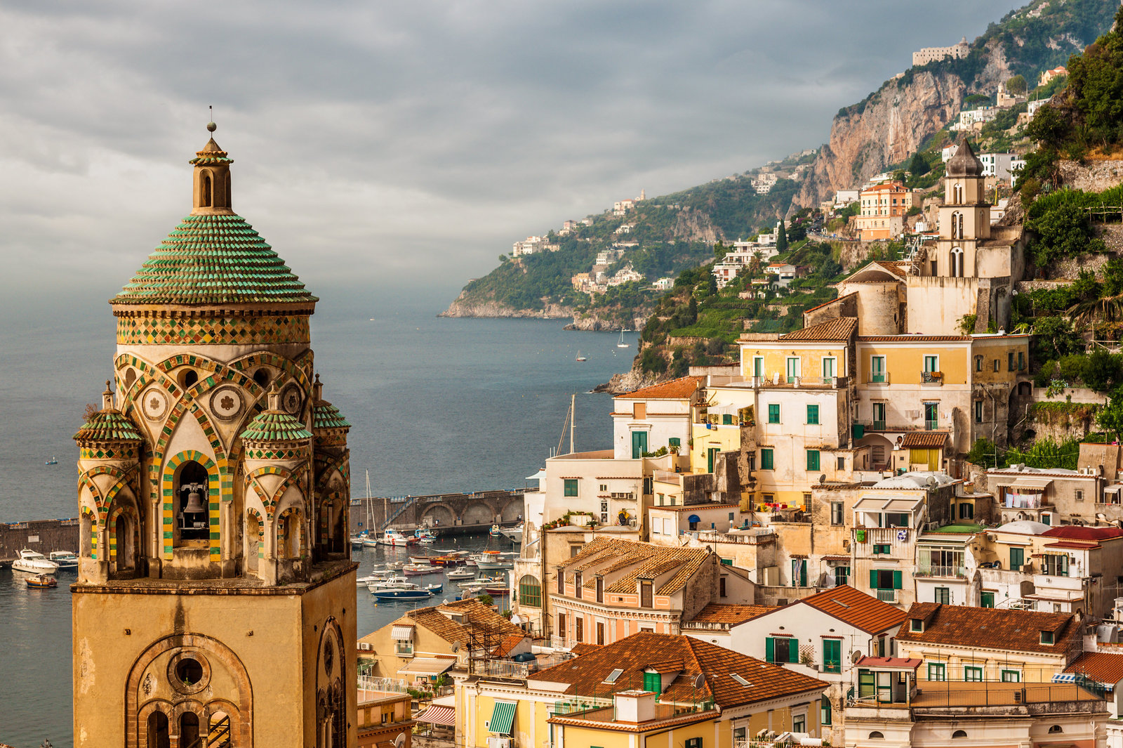 Amalfi city with bell tower of the Cathedra