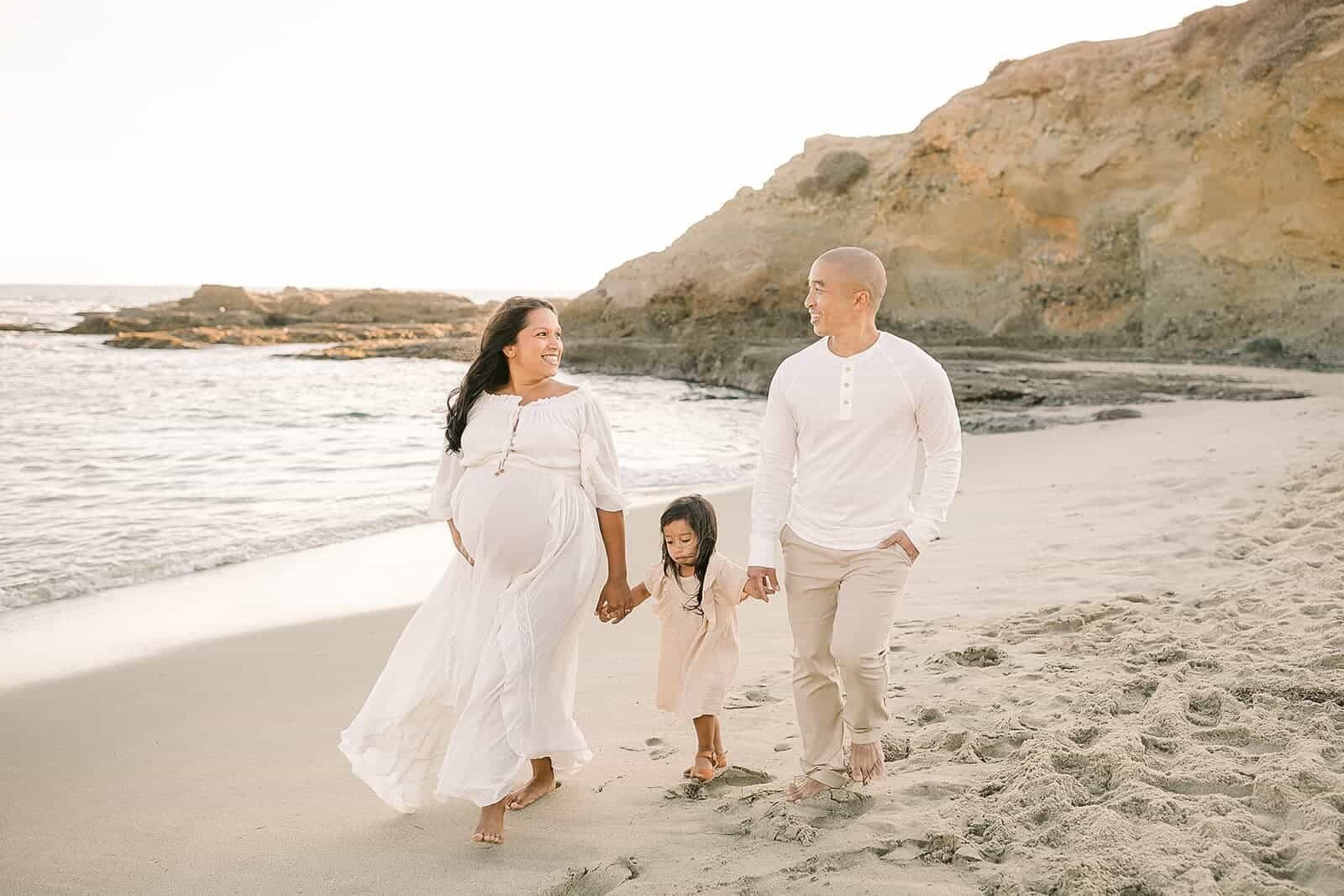 Orange County Photography Services - family walking along the beach holding hands