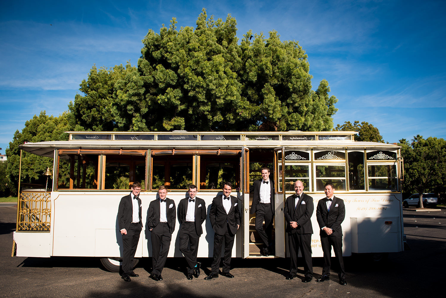 bridal party with trolley truck at crosby club