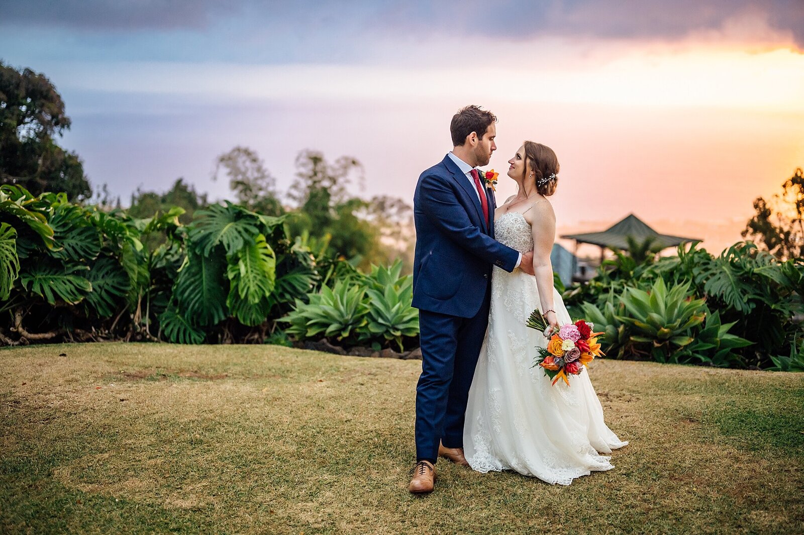 sunset wedding at a coffee farm in Hawaii