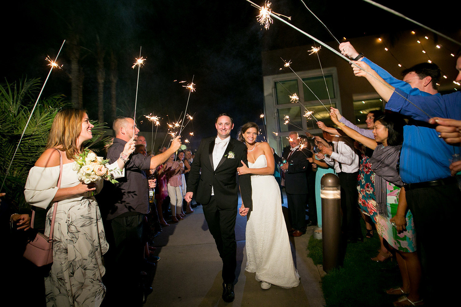 sparkler picture at the end of wedding at the dana