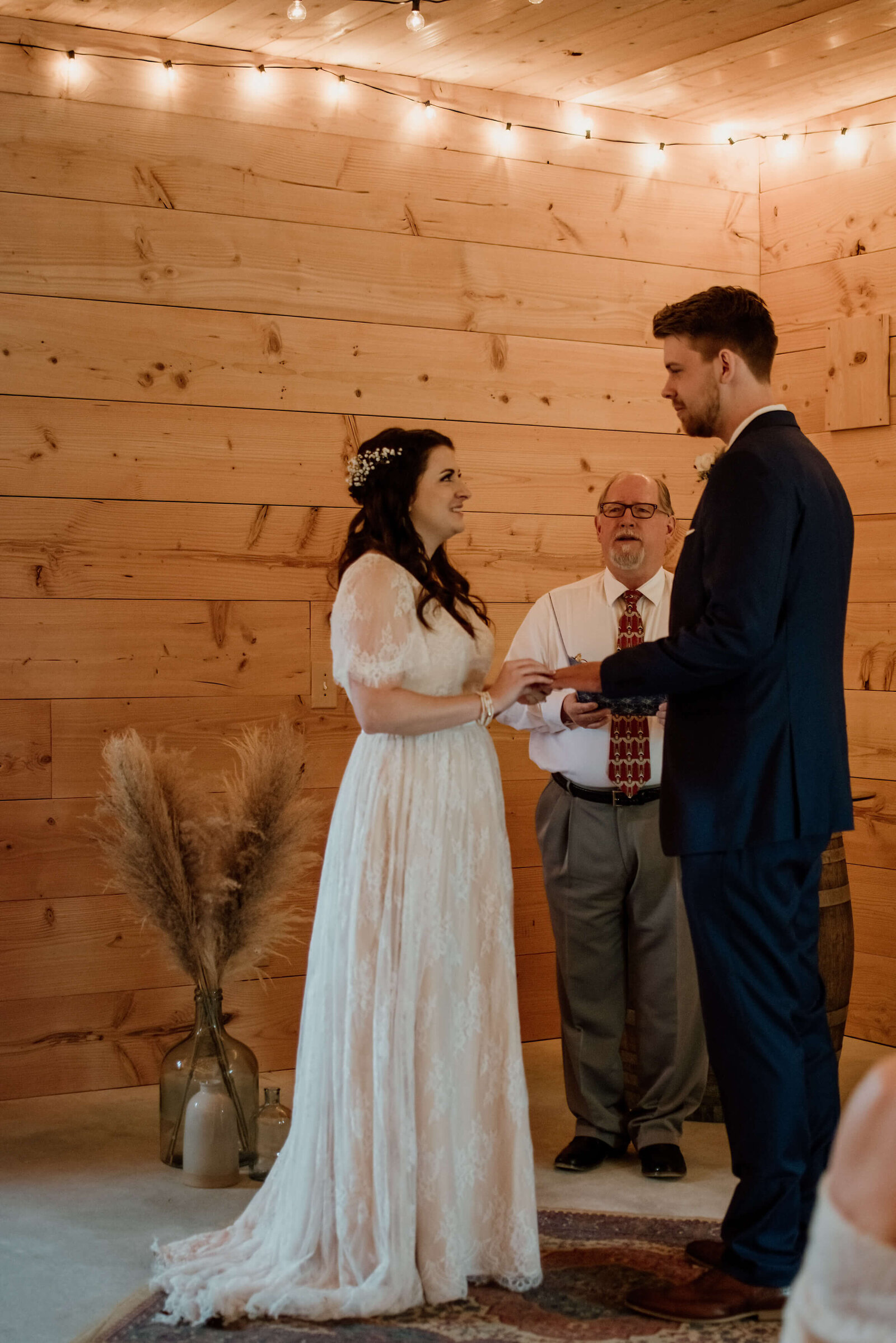 Intimate barn wedding ceremony.