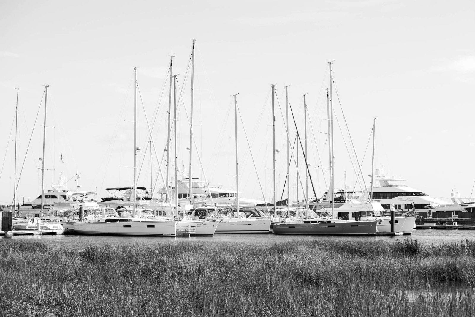 Boats are among the marsh, Rice Mill Building, Charleston, South Carolina