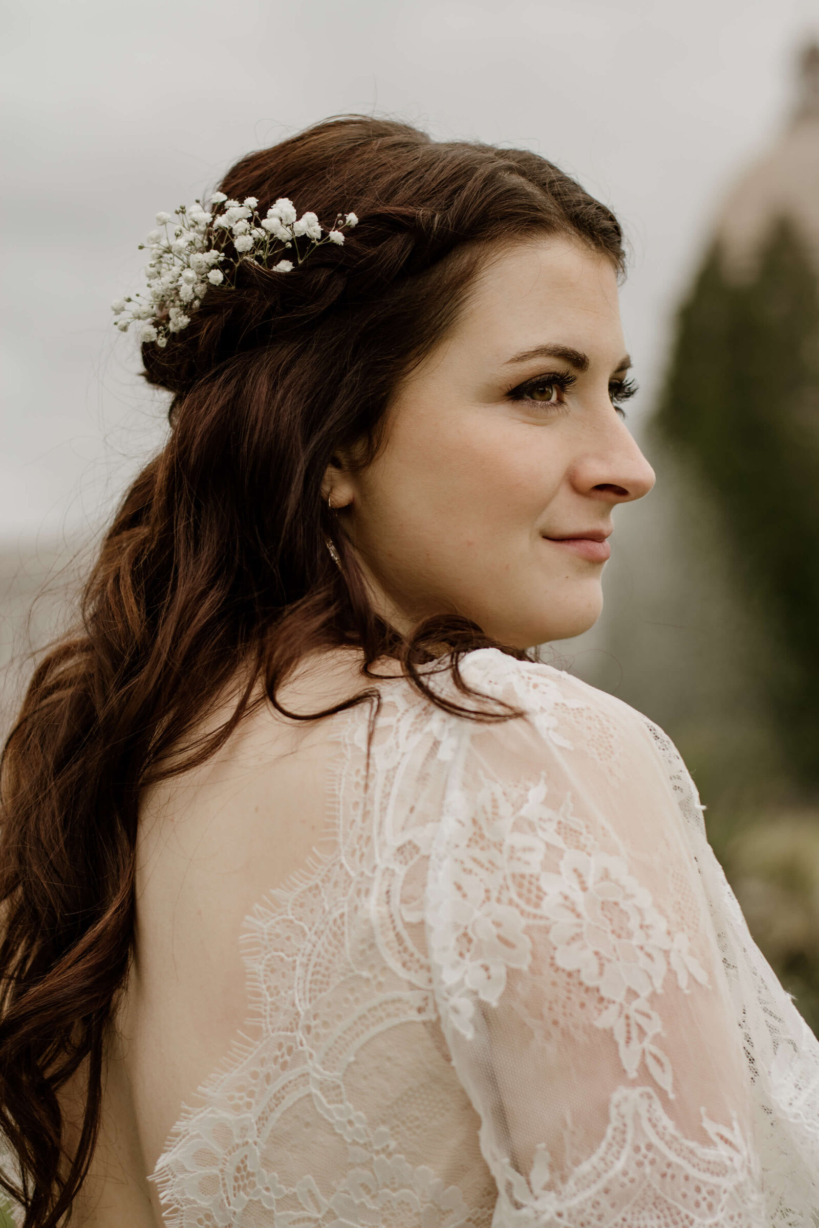 Close up of bride.