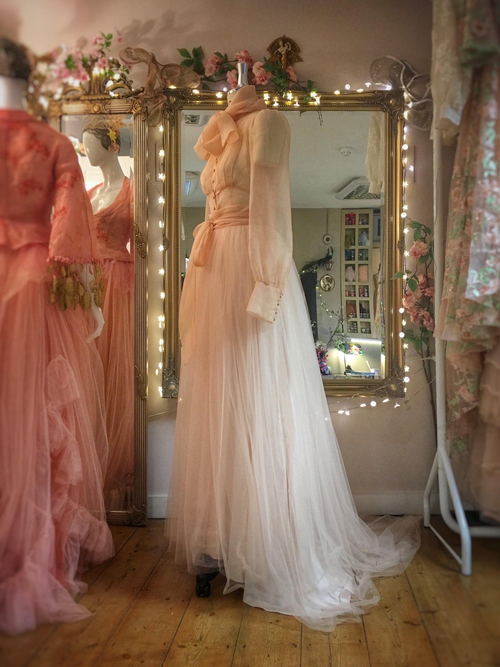 Peach blush silk tulle wedding dress JoanneFlemingDesign (7)