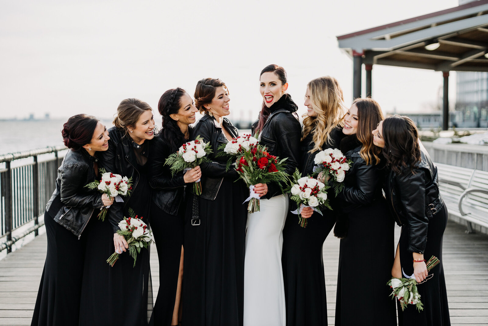 bridesmaids with leather jackets