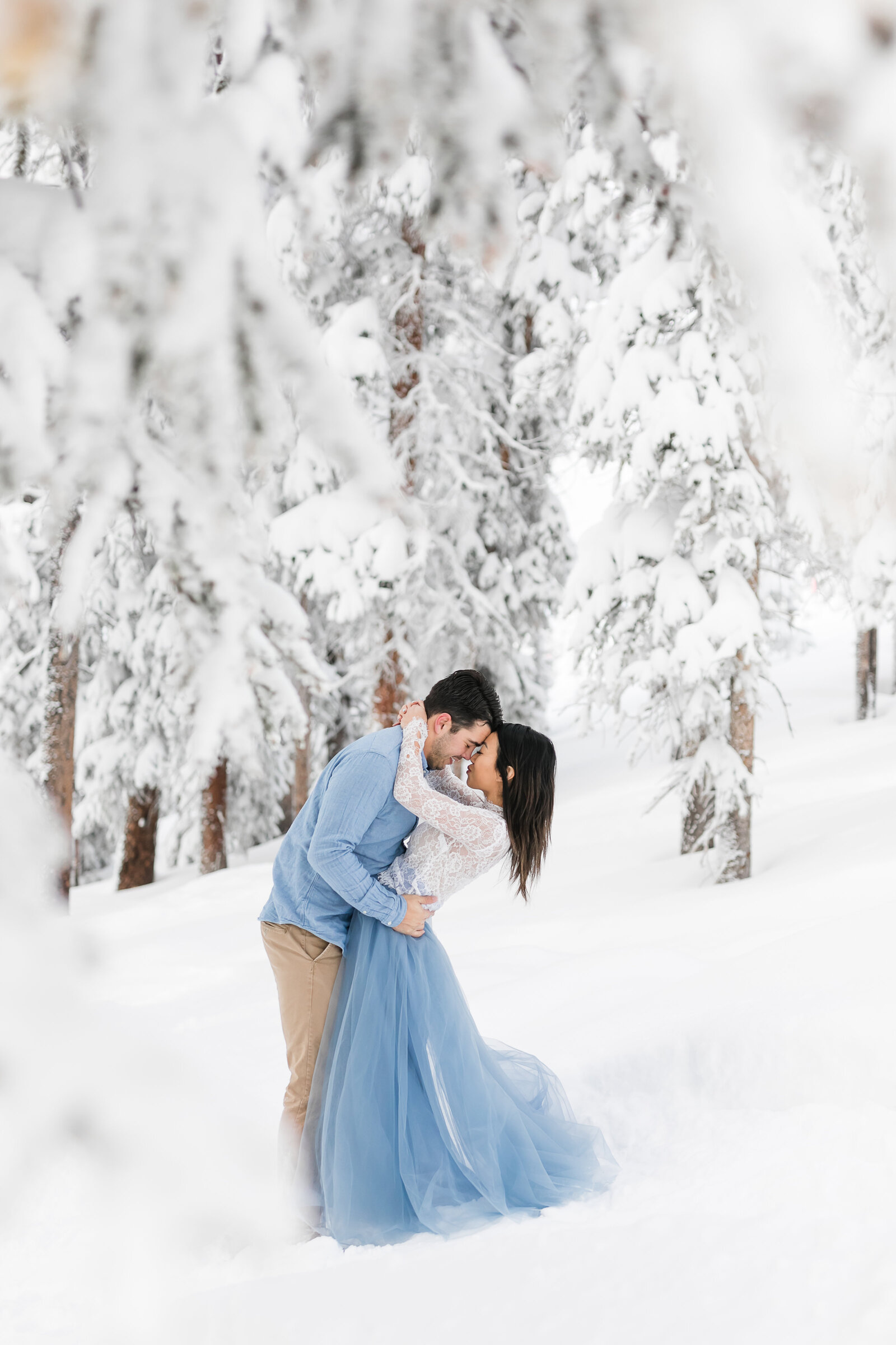 engagement session in snow