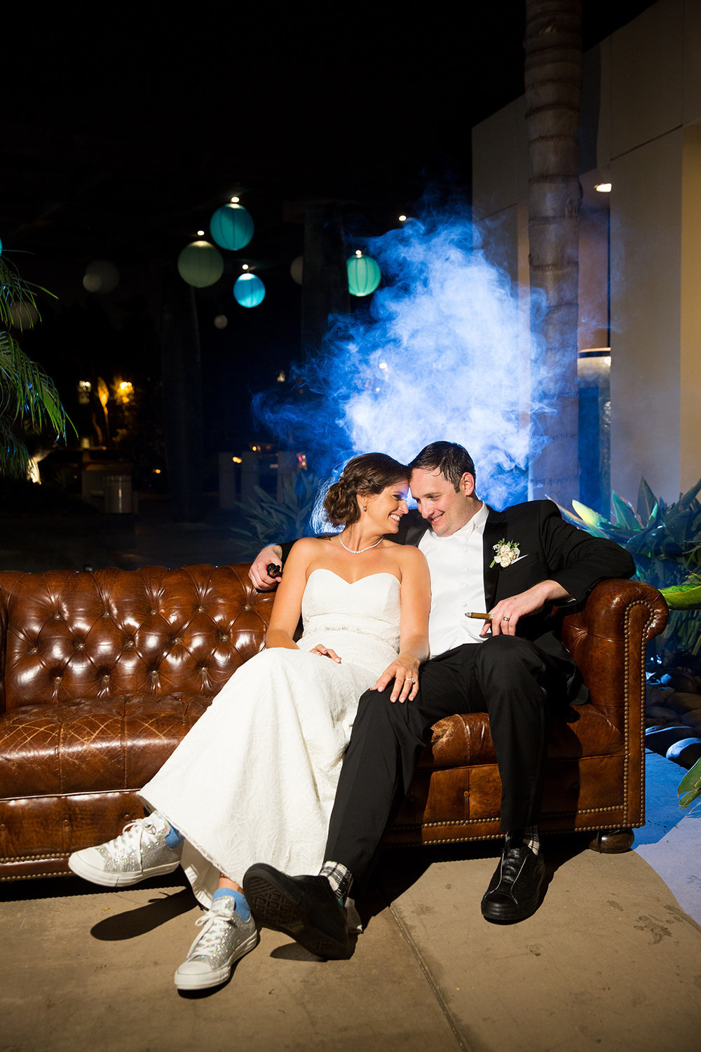 nightshot with smoke bride and groom