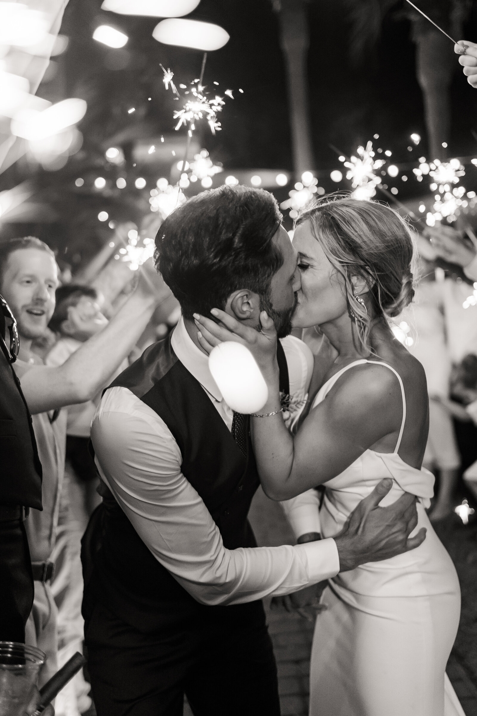 Sparkler Exit Wedding Photo in Black and White