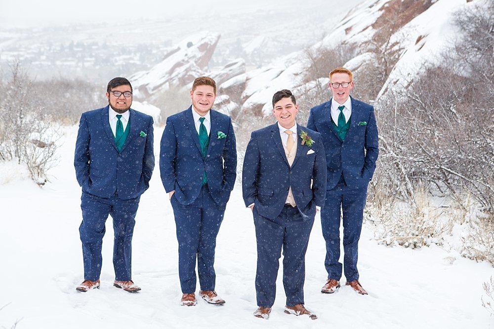 Colorado winter weddings - groomsmen in the snow