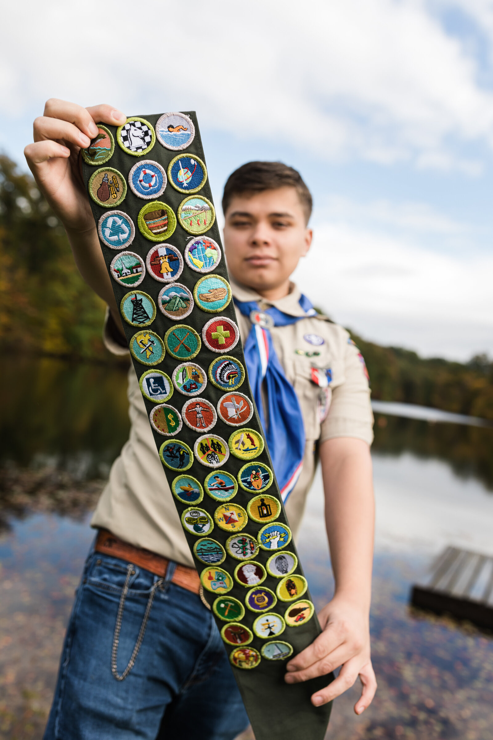 boy scout senior portrait of badges