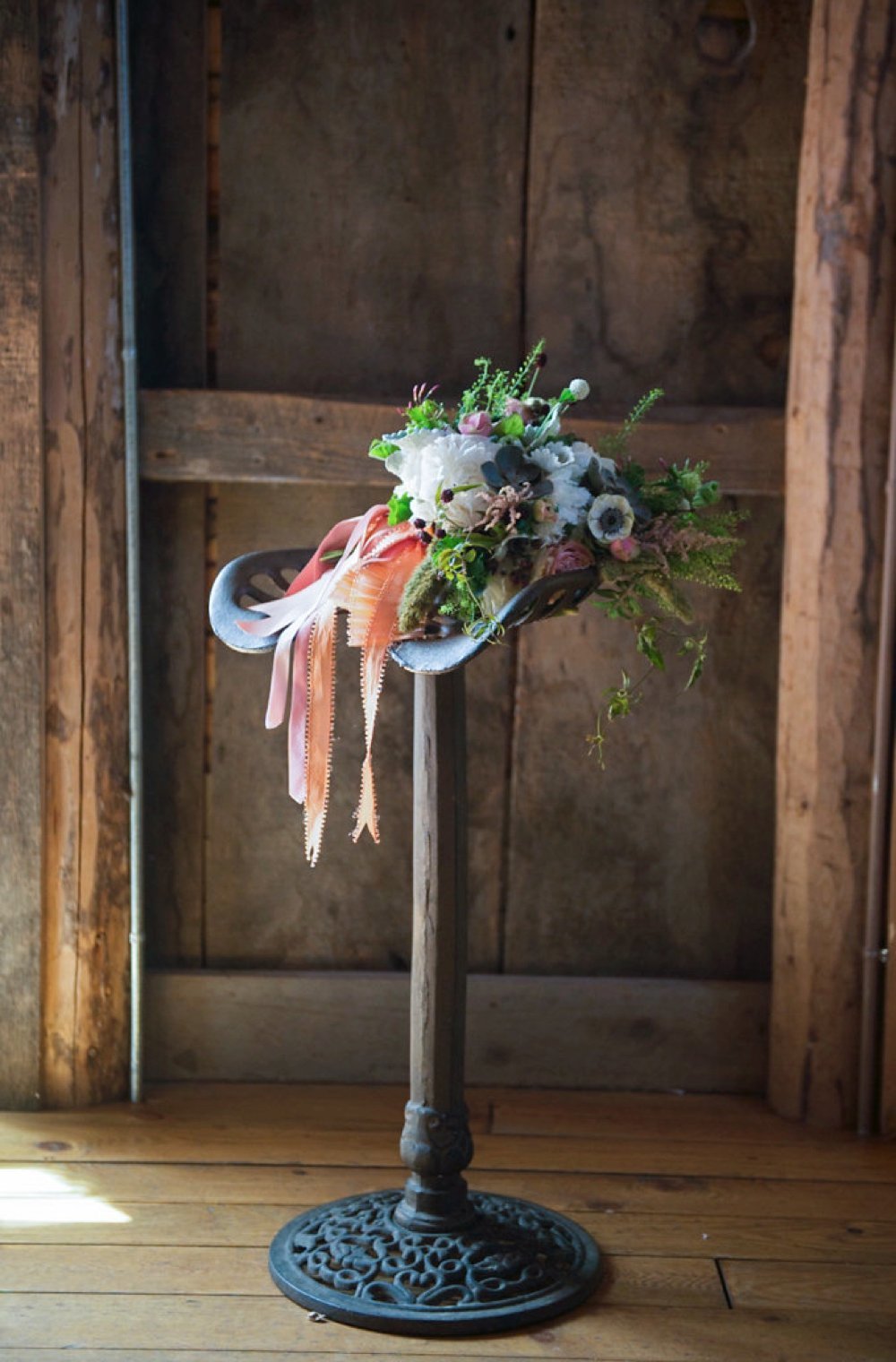 Gorgeous rustic wedding bouquet in blush, white and green