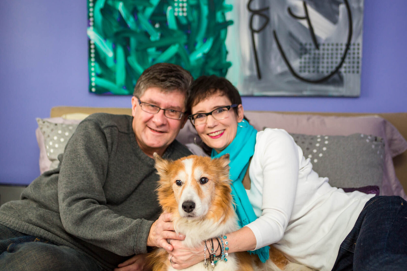 Indoor Family photo with dog