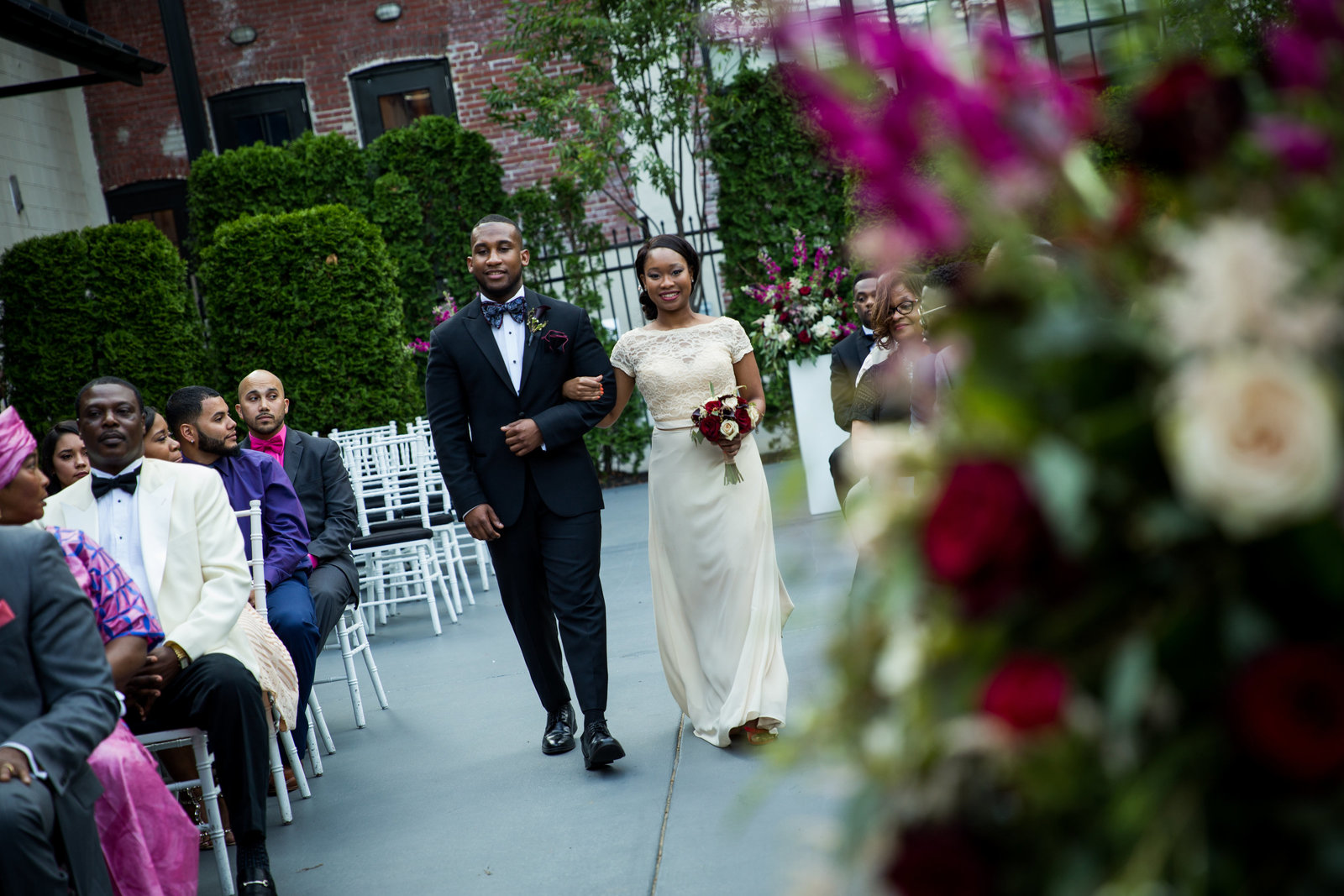 Wedding ceremony at Vie Philadelphia floral design by Carl Alan Floral  photos  by Greg Davenport Photography