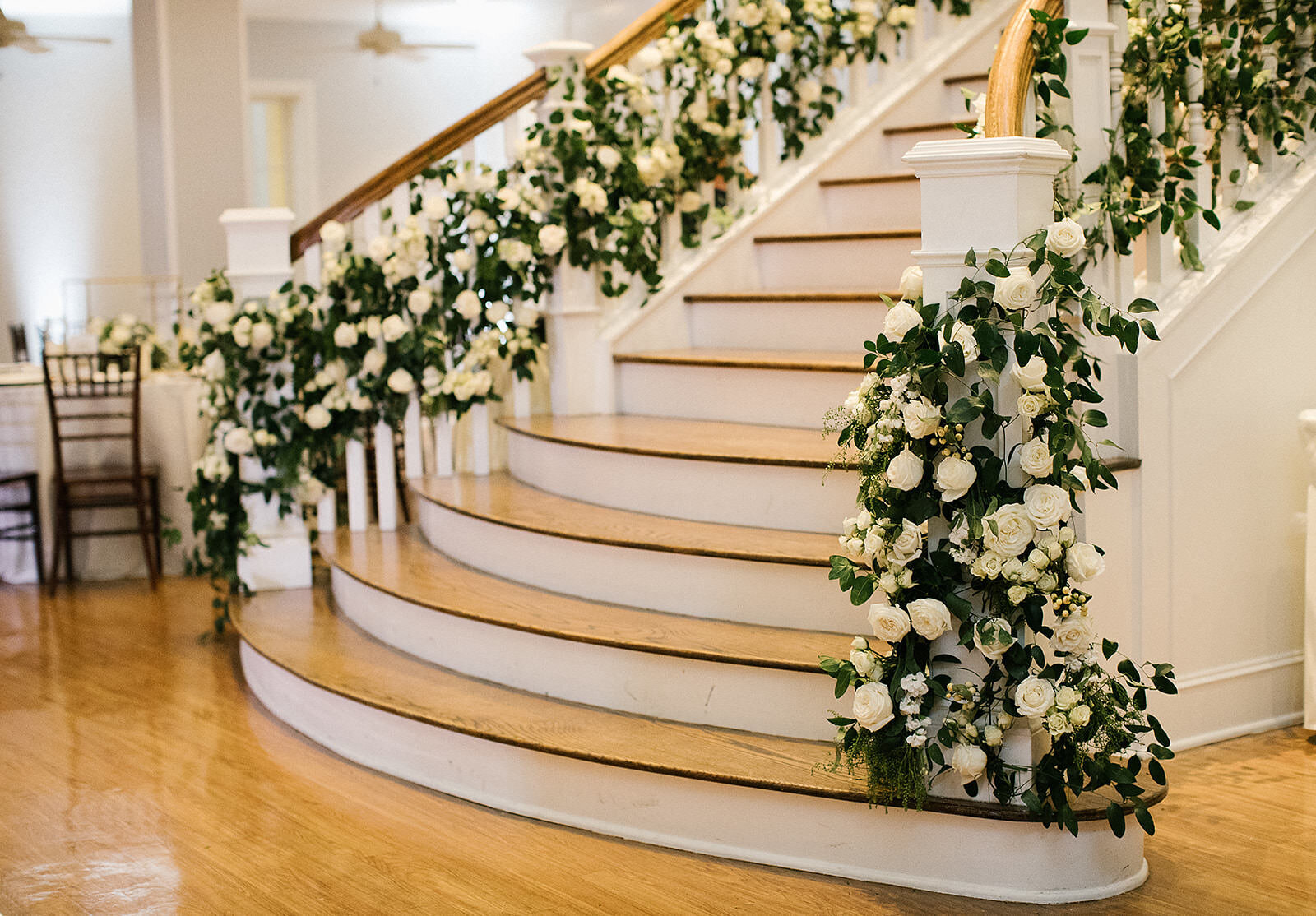 The staircase in the Kendall Point Grand Ballroom.