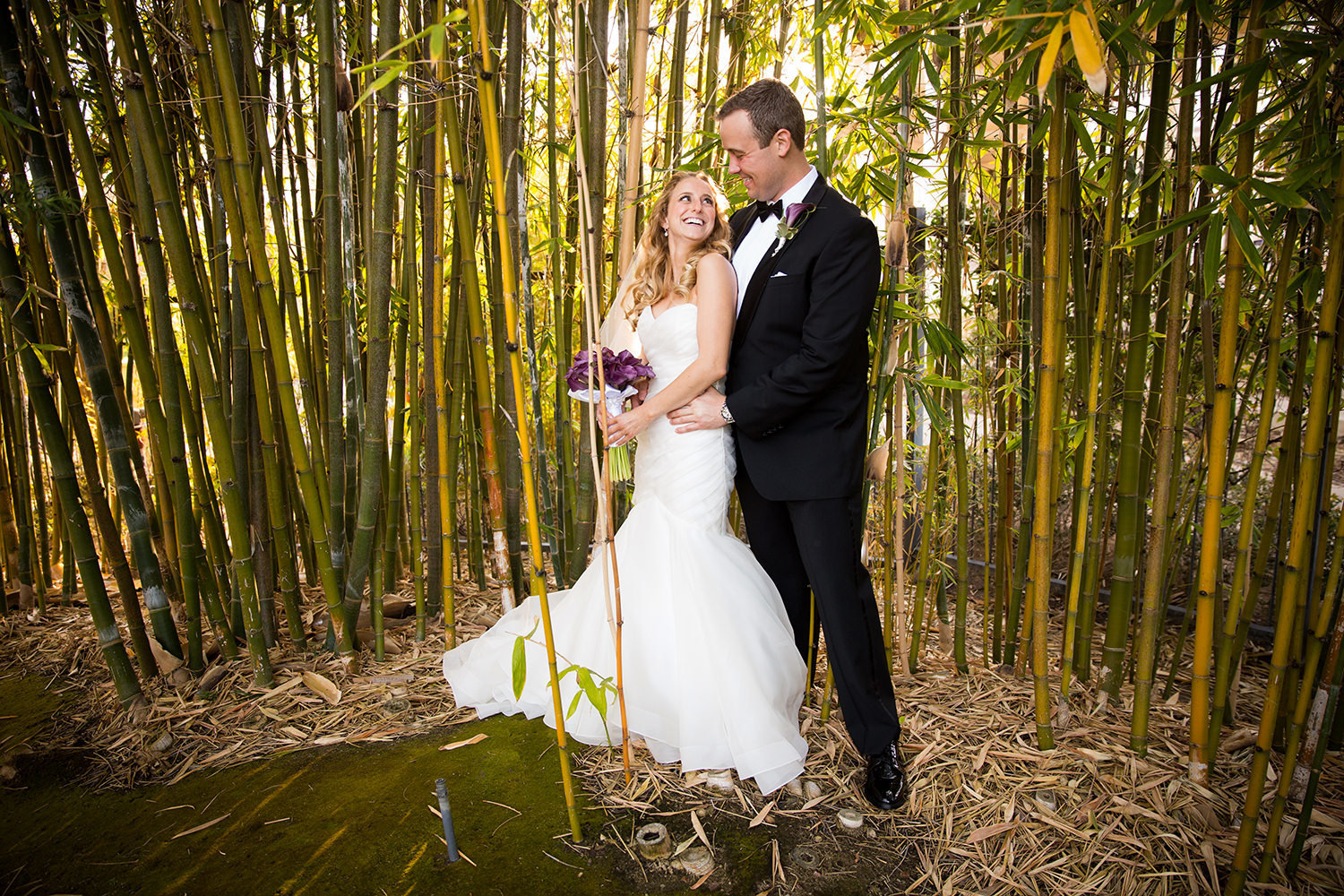 bride and groom in the bamboo