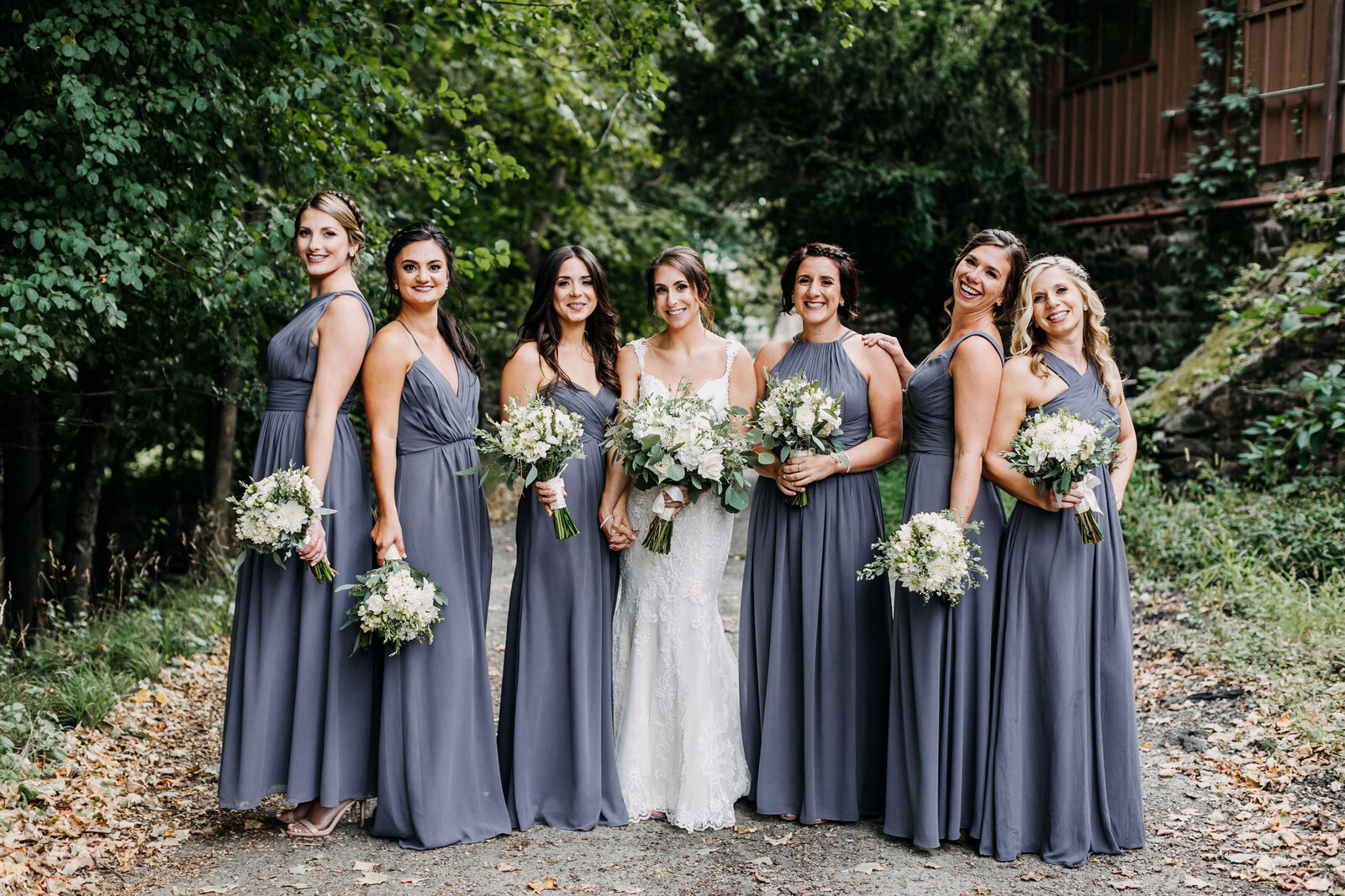 bridesmaids winery blue dresses