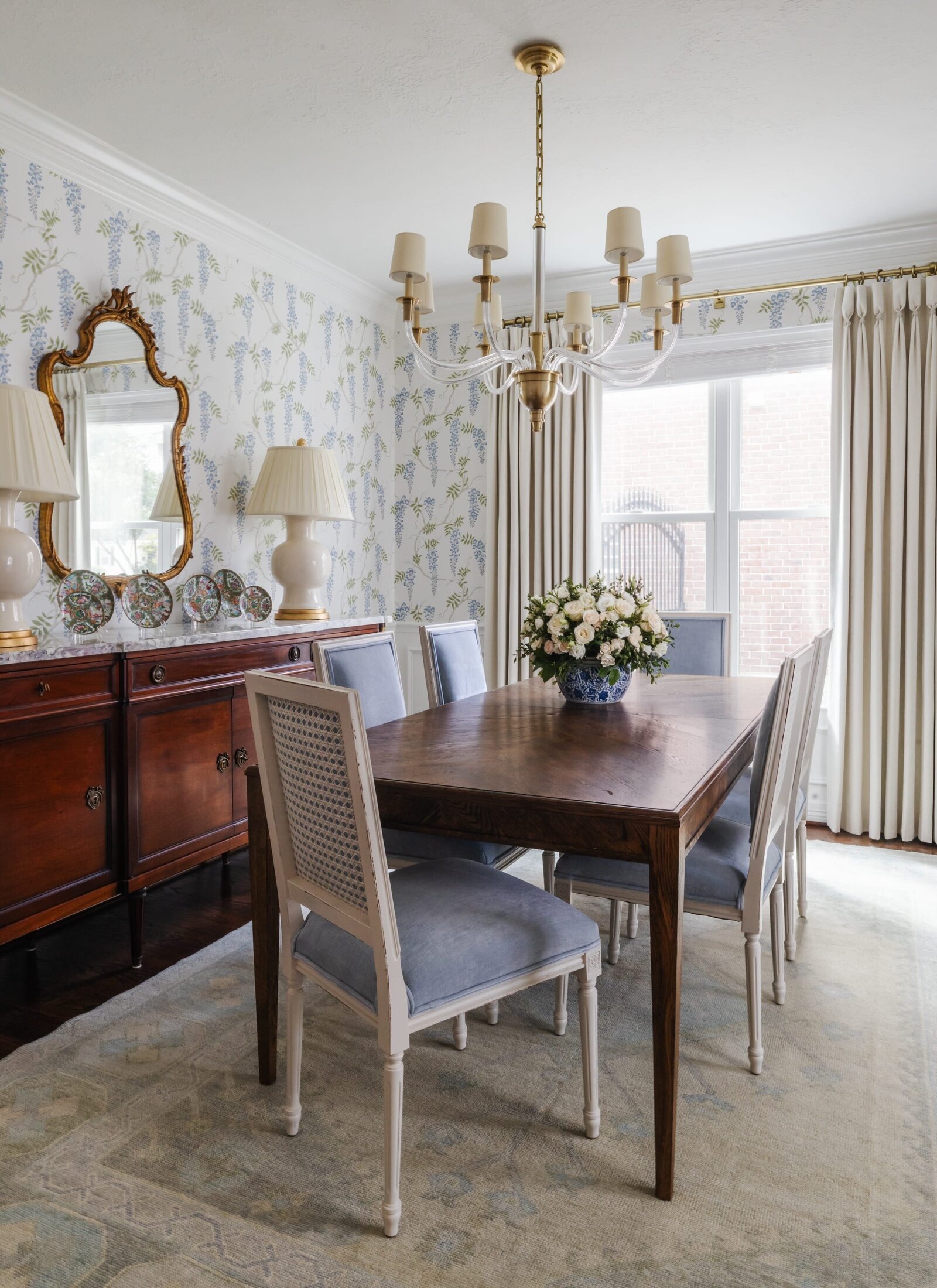vision and hammer dining room with blue chairs