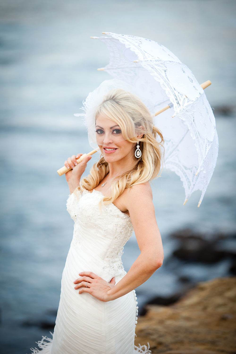 bride with vintage umbrella