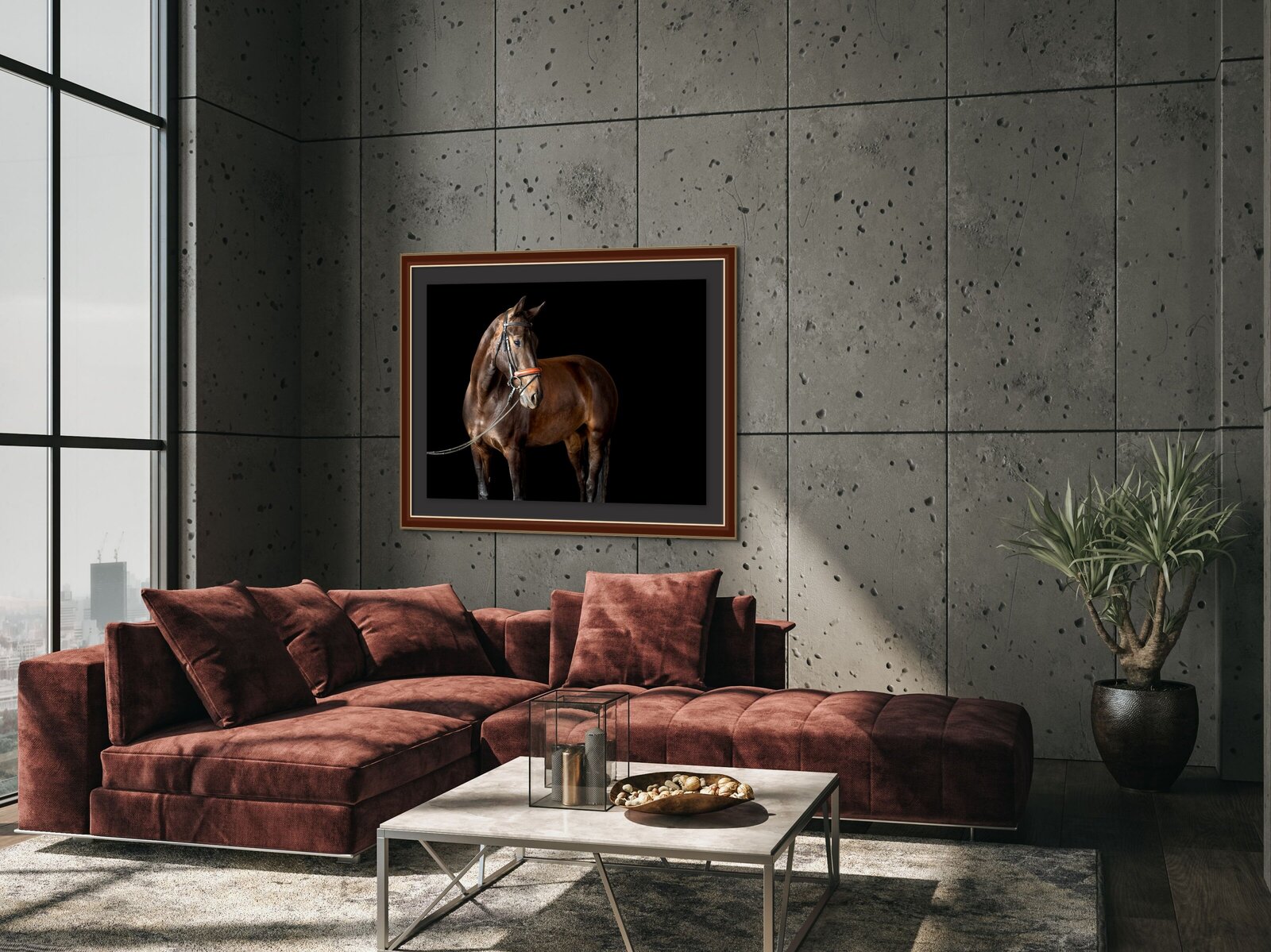 Horse Photo In Elegant Living Room