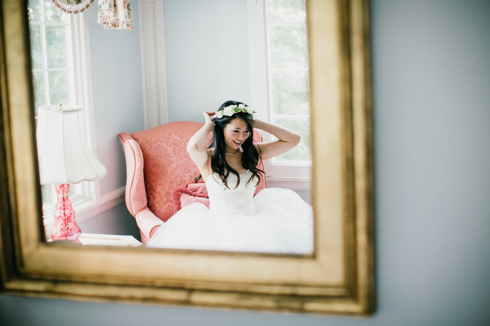 Bride getting ready at this traditional 18th century house located in New Jersey.