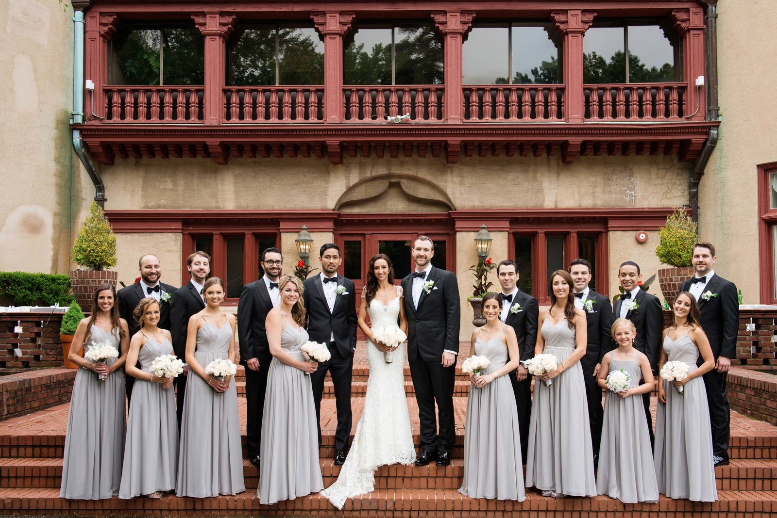 Bridal party at the steps of Coindre Hall