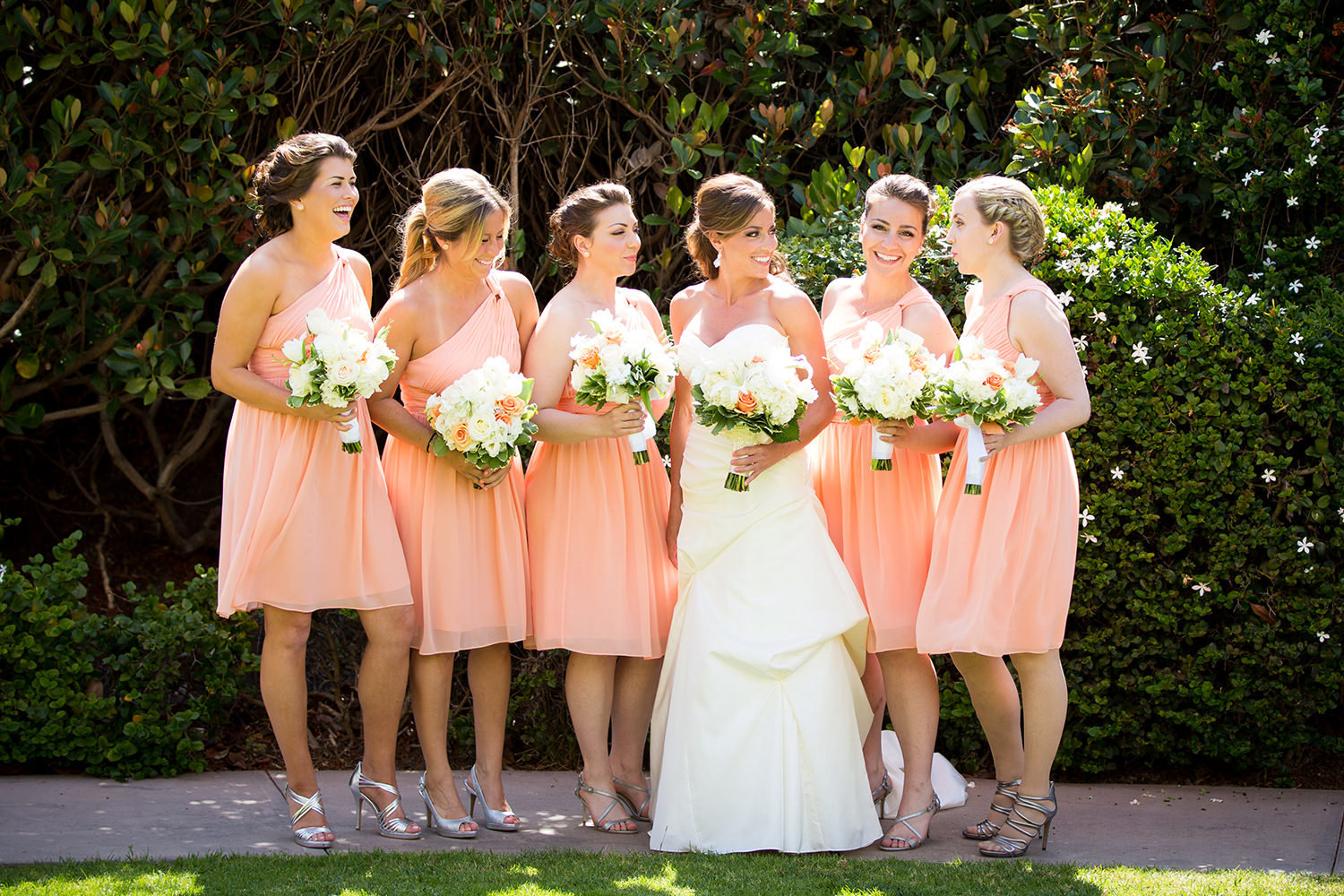 bridal party in pink dresses at loews coronado