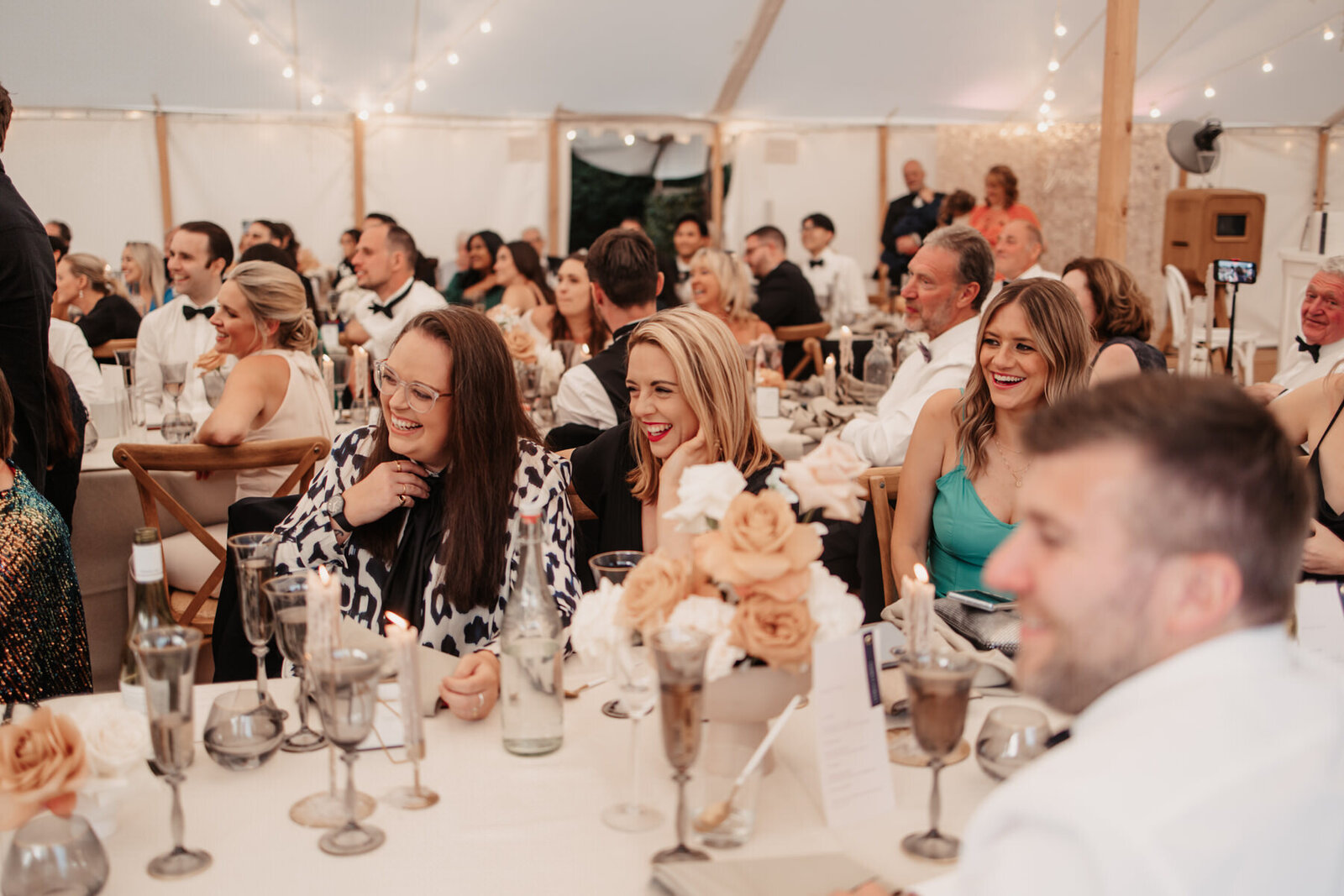 Wedding Guests laughing at speech