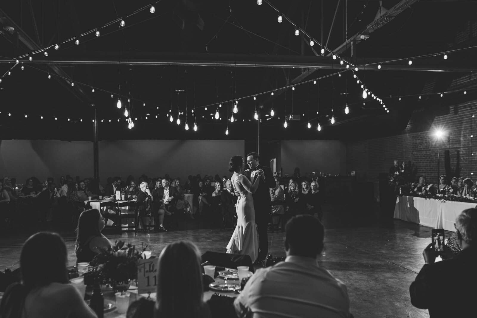 Romantic Lights Wedding Couples First Dance at Distillery 244 Old Town Wichita, KS