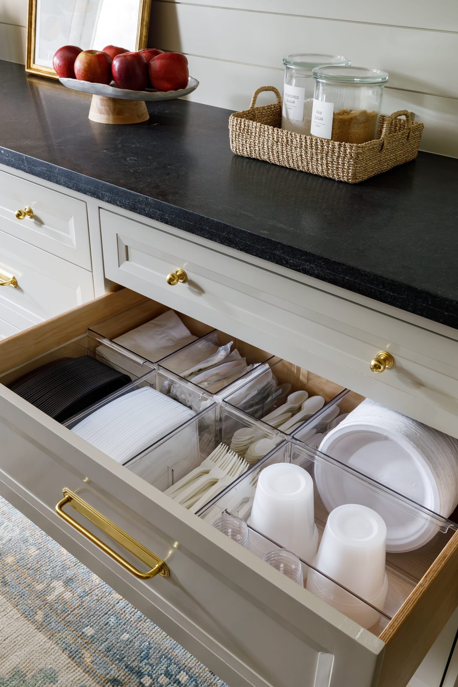 vision and hammer organizing paper products in kitchen drawer