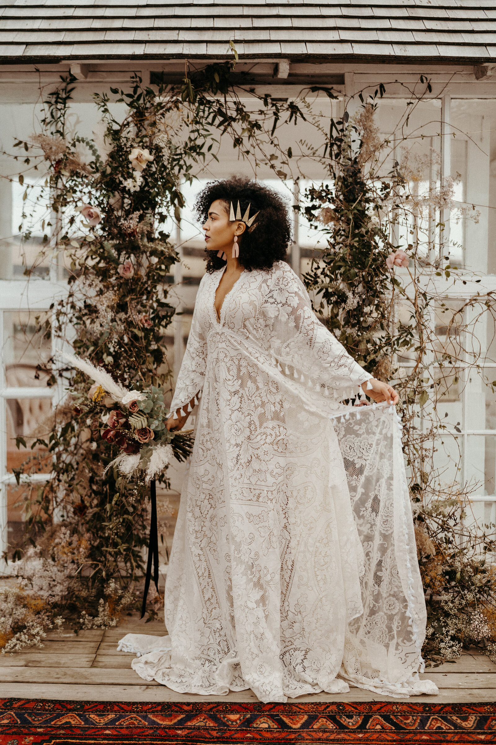 Boho Lace Wedding Dress And Black Hair Ideas