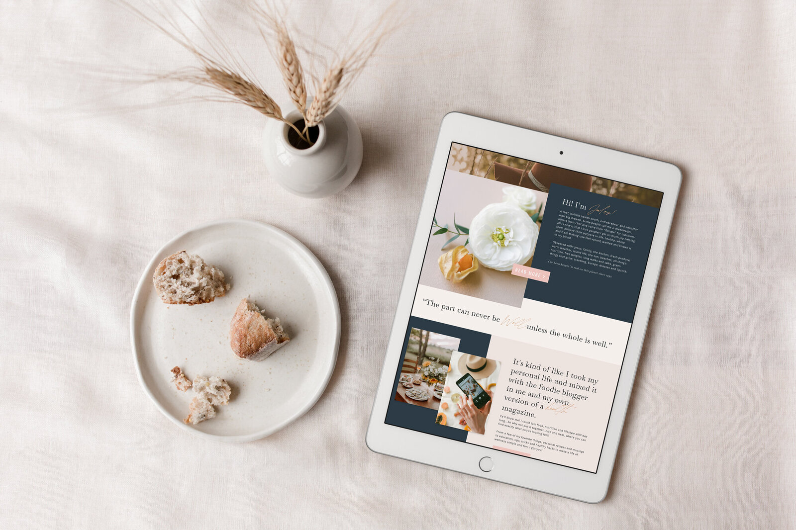 An inviting portrayal of the digital storytelling crafted by The Agency, as seen on this tablet, offering users a journey through wellness and nourishment narratives.