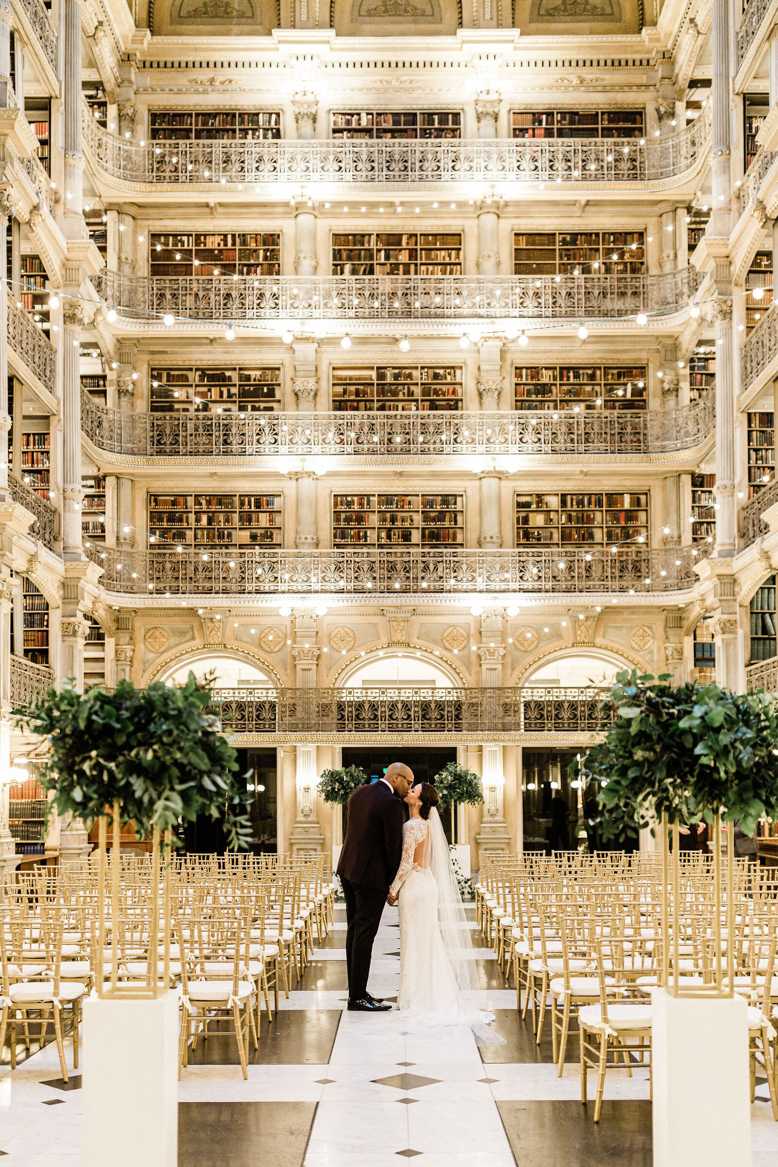 Timeless Wedding Day Couples Photo | The Peabody Library Baltimore MD | The Axtells Photo and Film