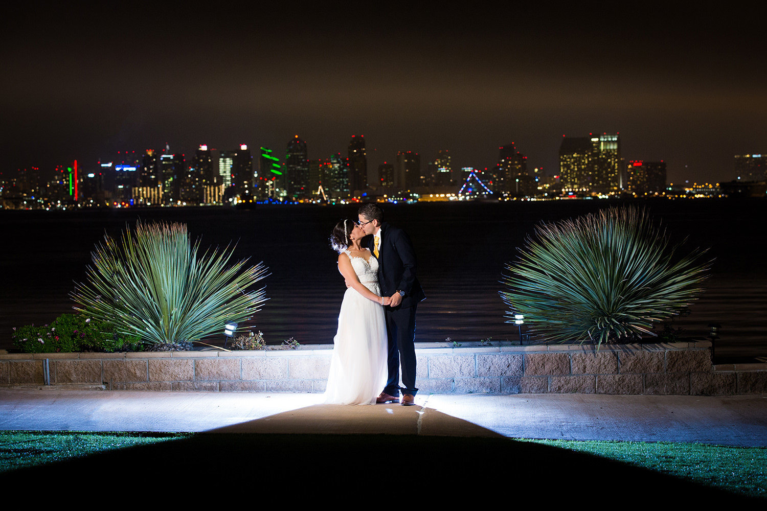 night image of bride and groom at admiral kidd club
