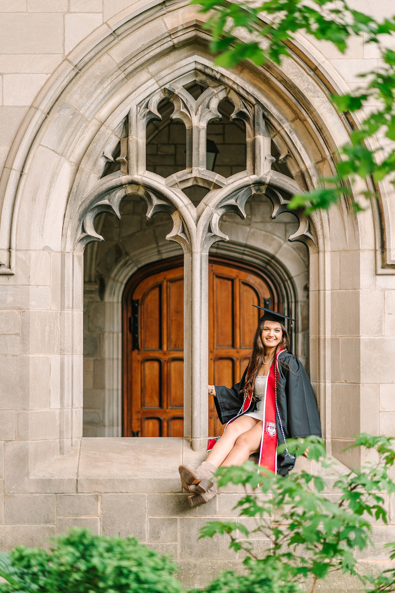 University of Chicago cap and gown photoshoot at Bond Chapel by Chicago graduation photographer Kristen Hazelton