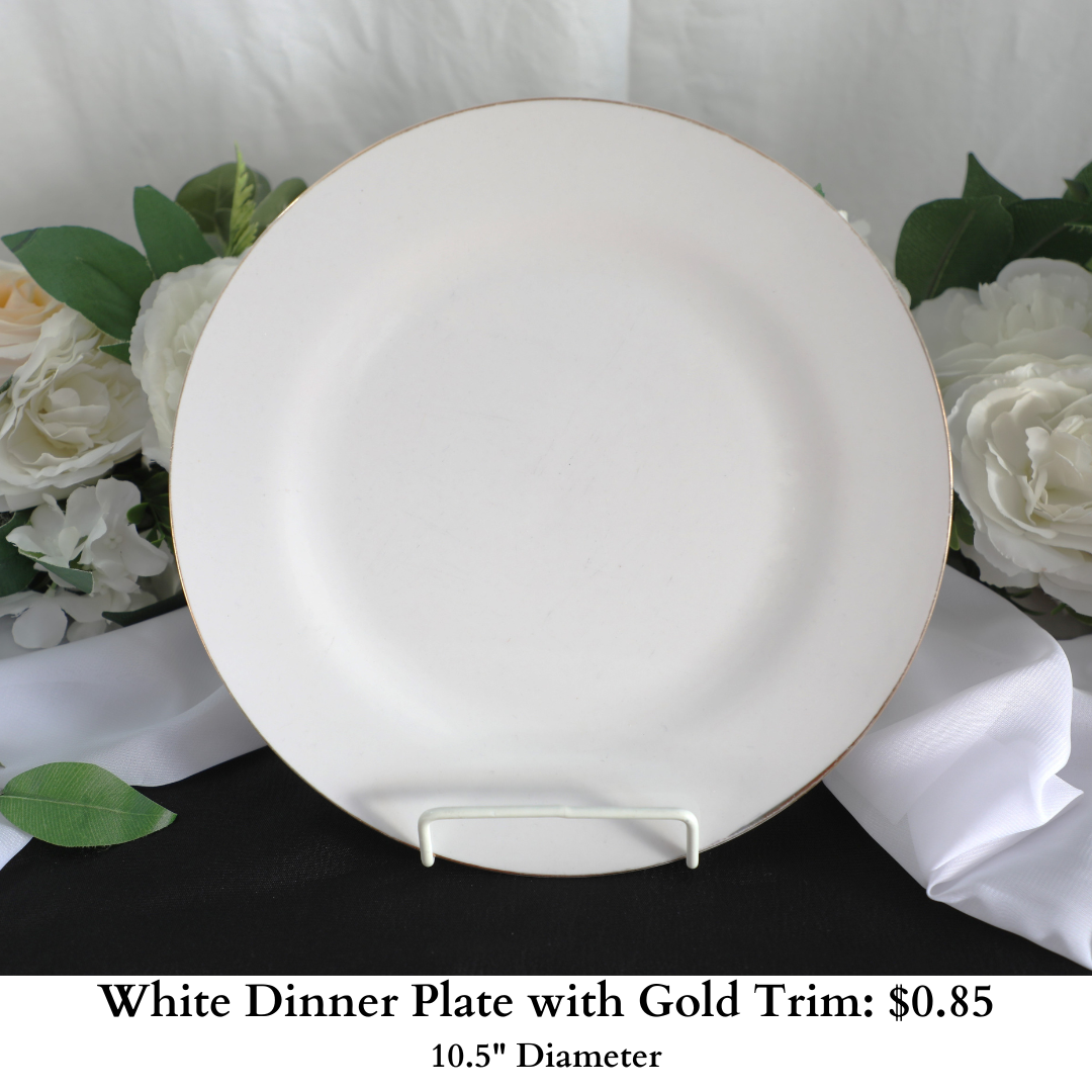 White Dinner Plate with Gold Trim-408