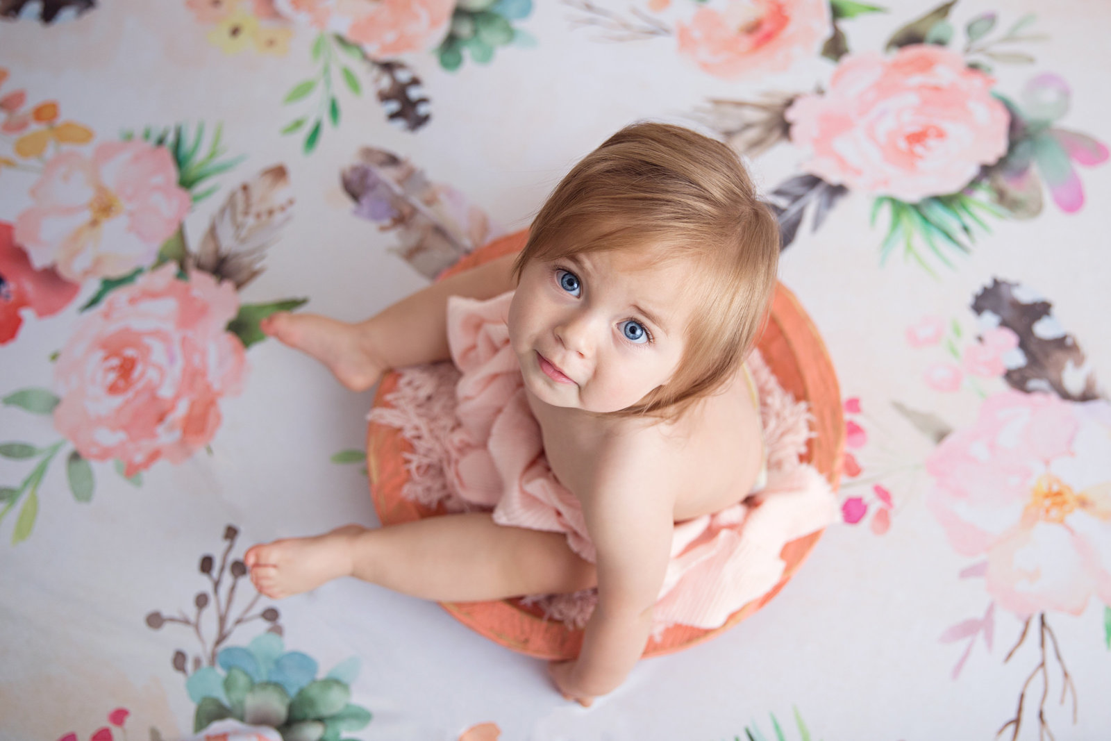 baby girl lots of hair floral background