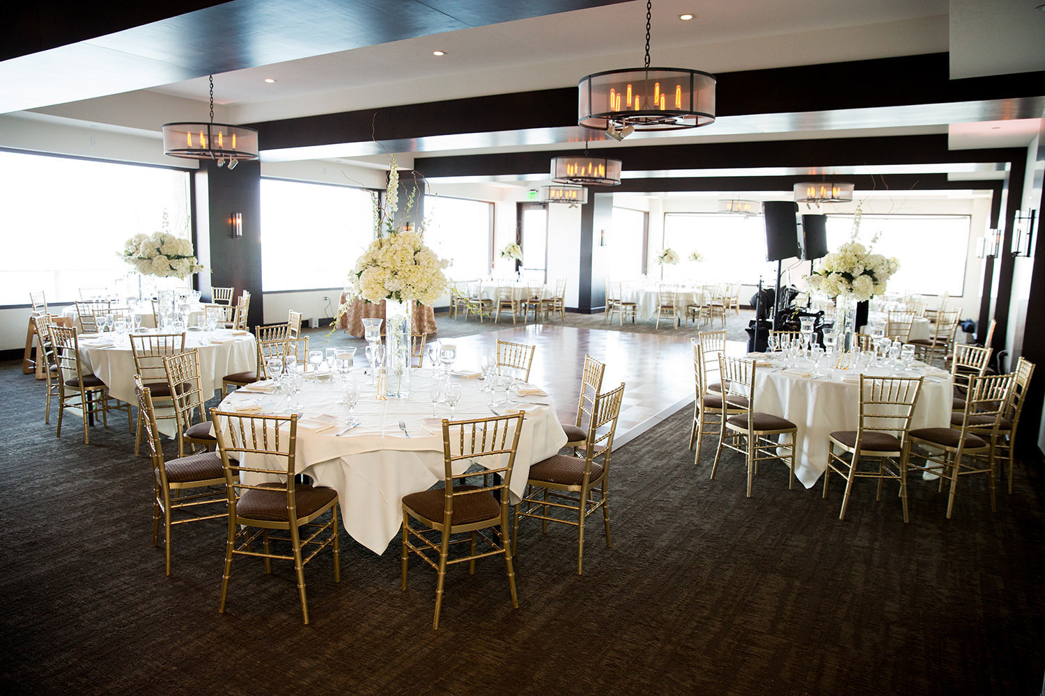 reception space with white flowers