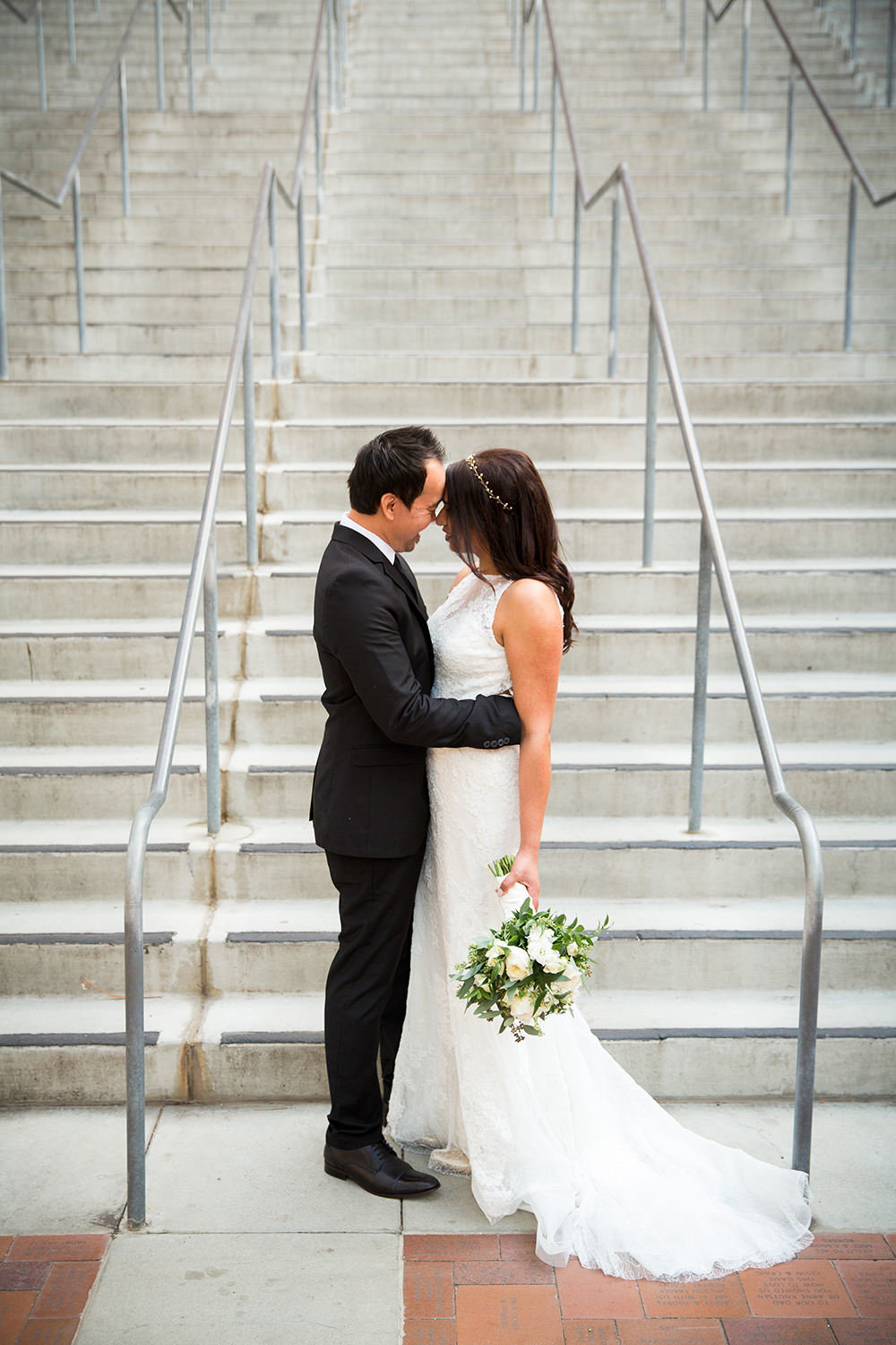 bride and groom in the gaslamp for their luce loft wedding petco park
