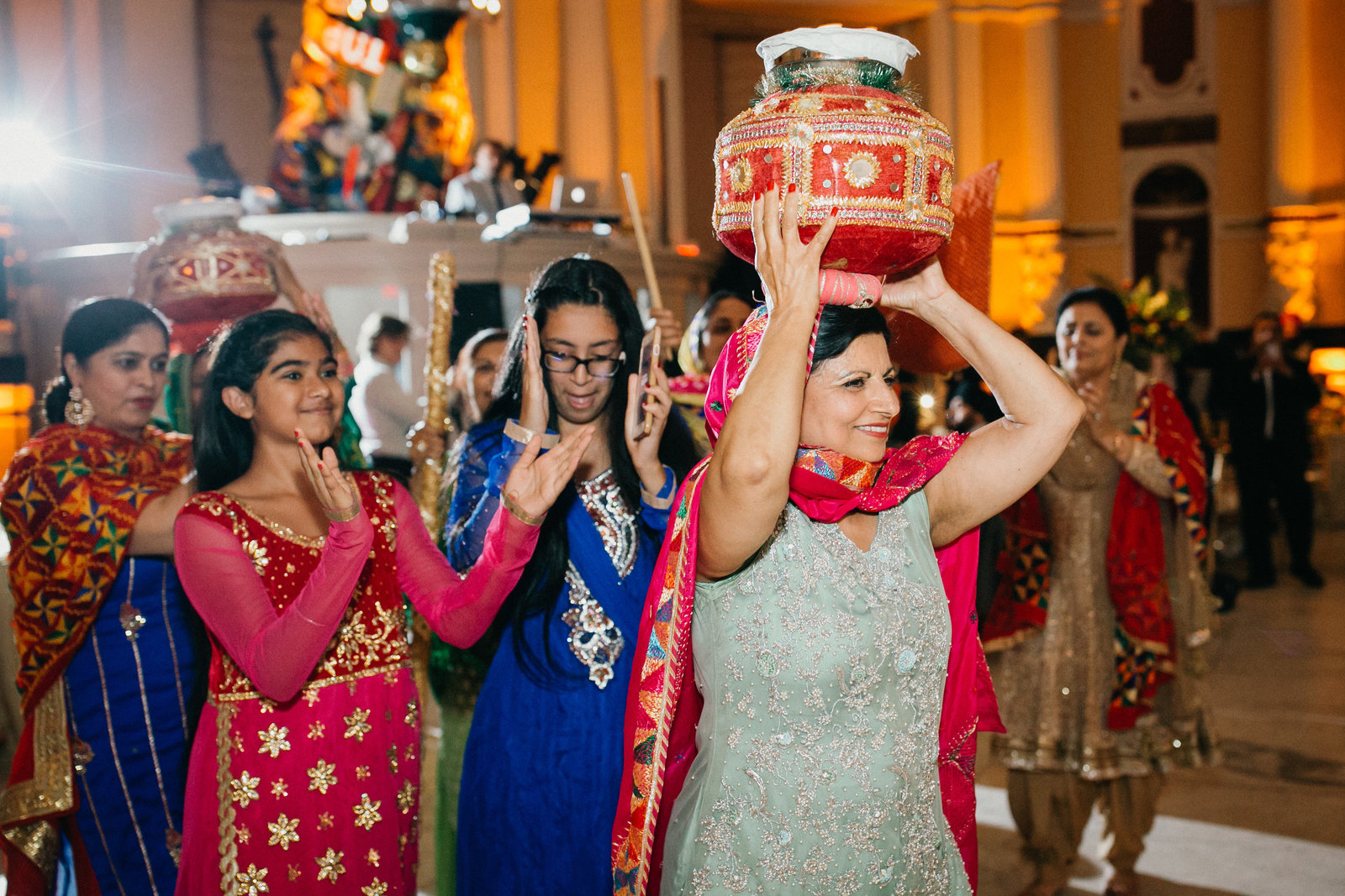 Traditional Indian wedding festivities during the reception at this Philadelphia museum wedding.