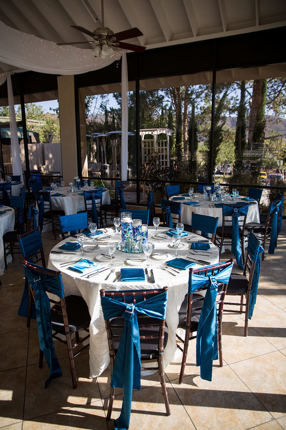 blue and white tables at steele canyon