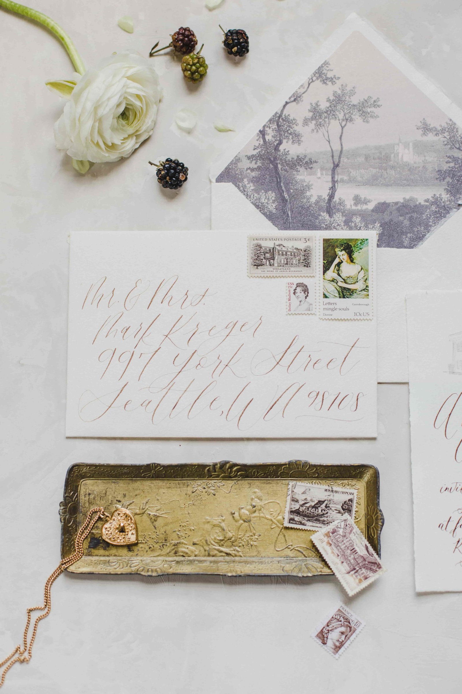 calligraphy flowers seattle wedding invitations-min