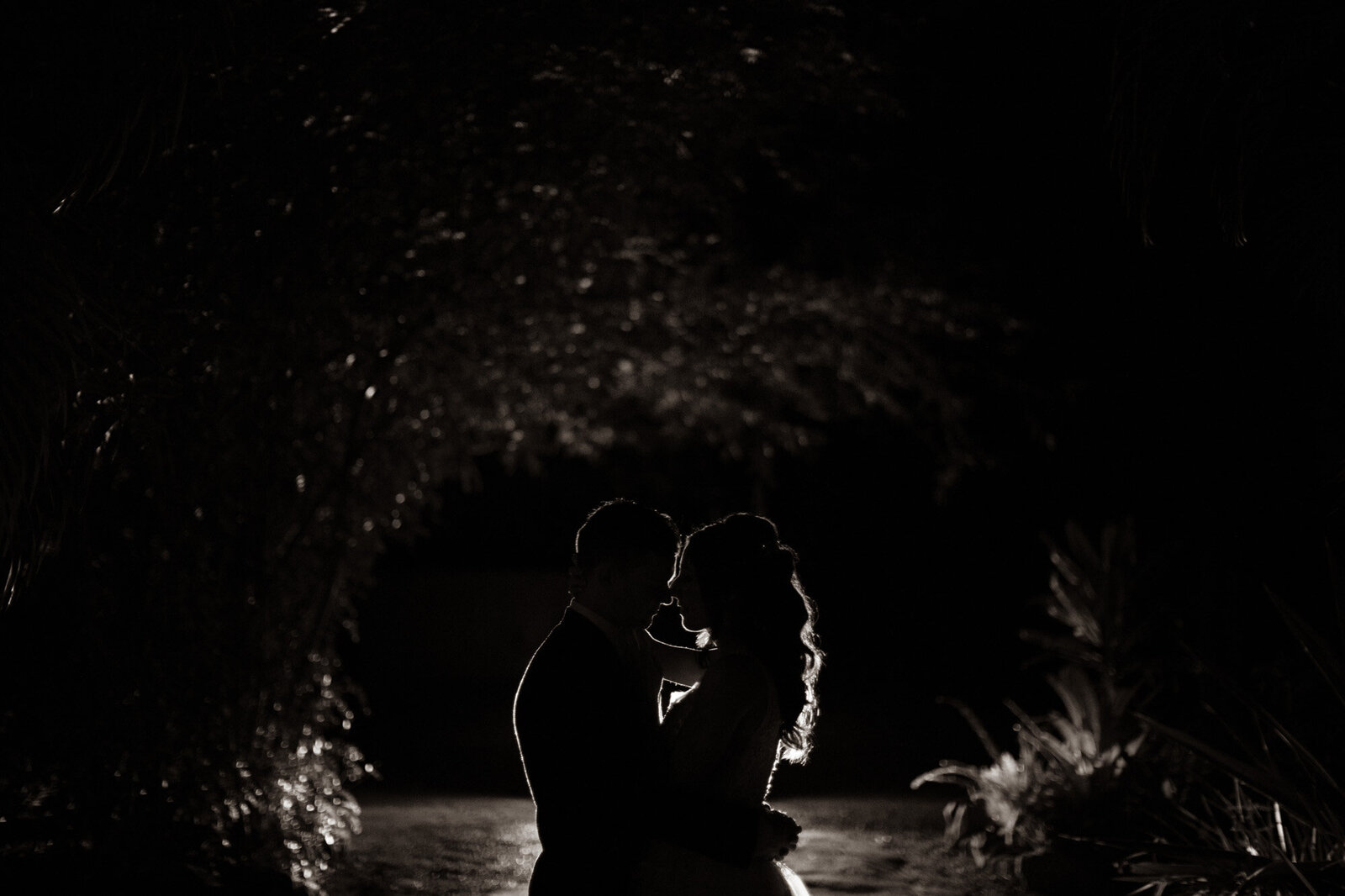 bride and groom in the night