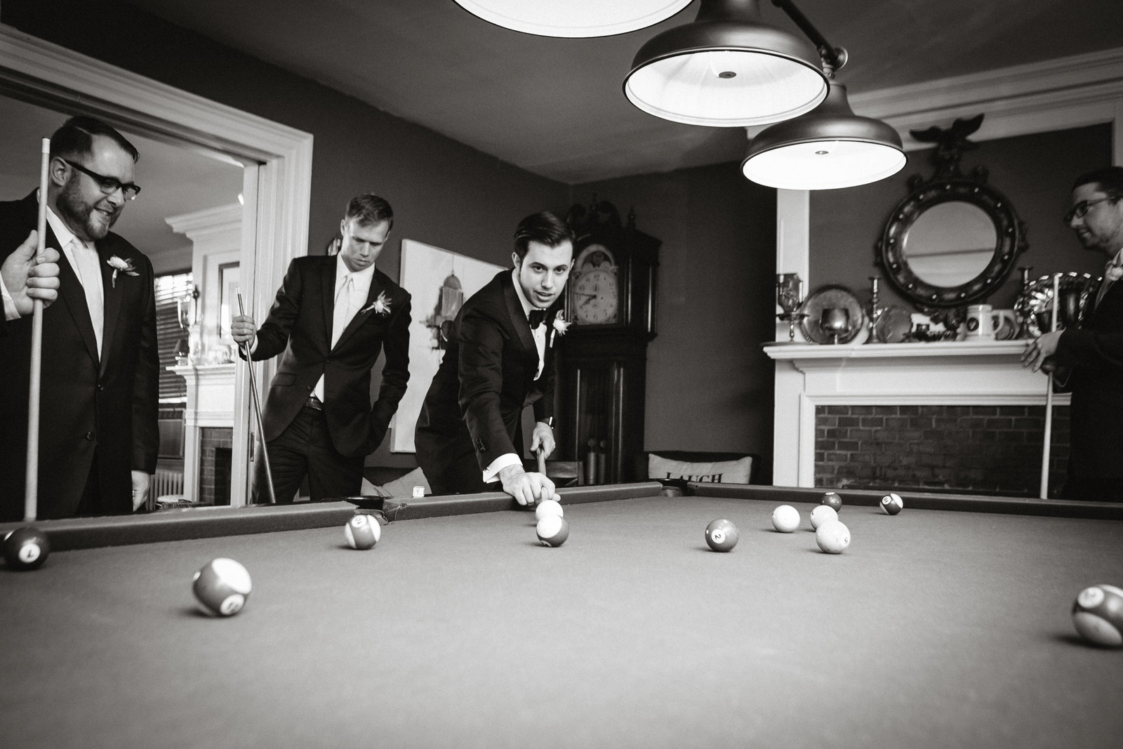 Groom and his groomsmen having a little fun and games before the big day.