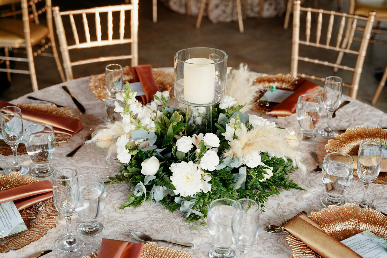 floral arrangement on table at wedding reception