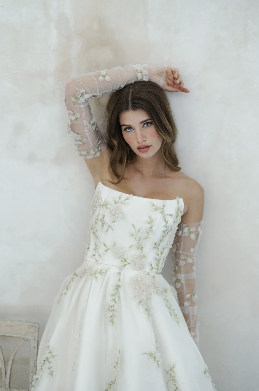 Floral Embroidery  wedding dresses in Denver CO. Mimi's Couture Bridal at Little White Dress. LWD Bridal Shop.