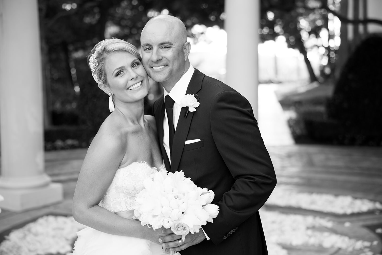 Bride and groom in a classic black and white