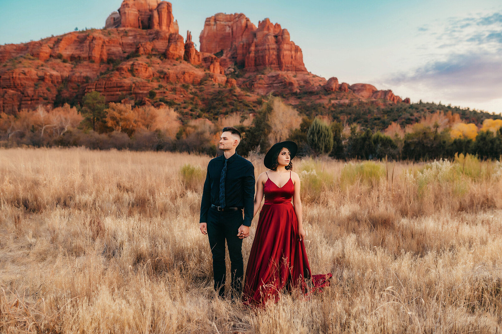 A couple poses for Engagement Photos in Sedona Arizona.