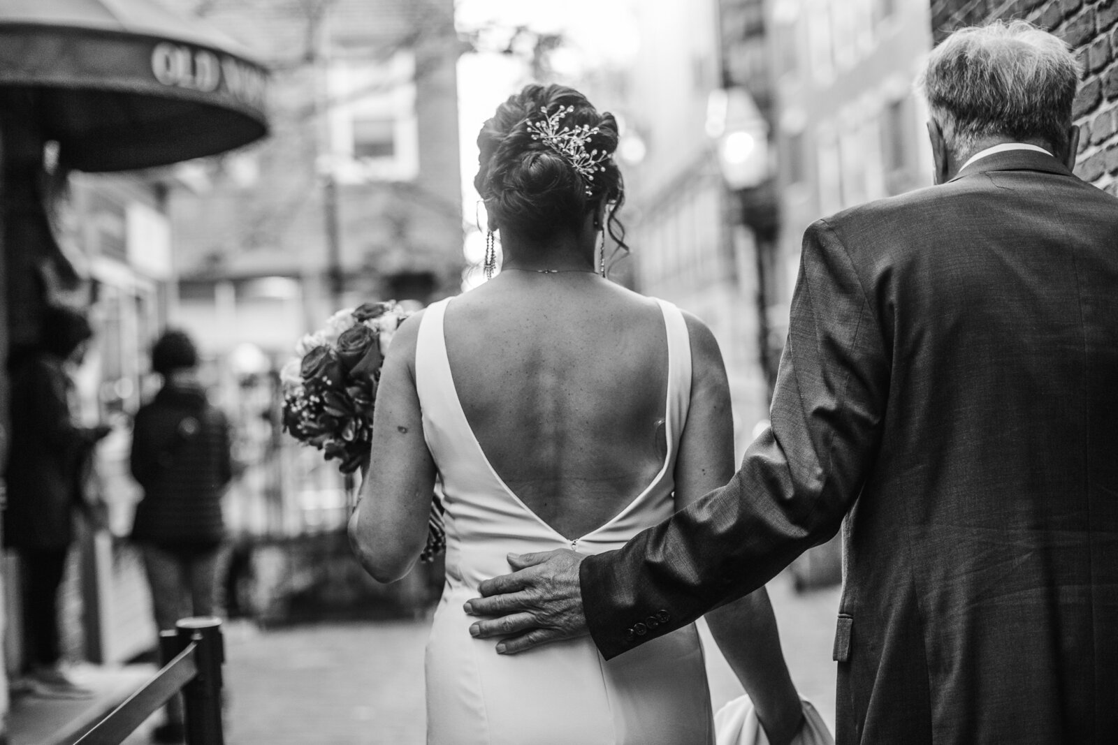black and white portrait of couple eloping in boston